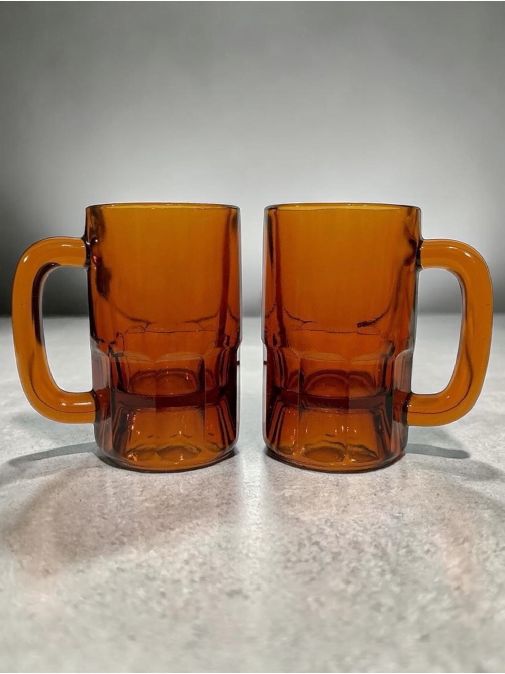 Set of 2 Vintage Dark Amber Glass Tumbler Beer Mug Root Beer Mugs